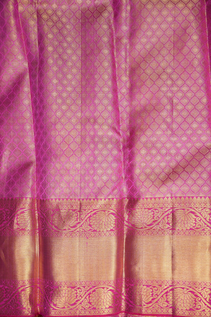 Champagne Gold & Rani Pink Pure Tissue Kanchipuram Silk Saree|Silk Mark Certified