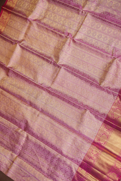 Champagne Gold & Rani Pink Pure Tissue Kanchipuram Silk Saree|Silk Mark Certified