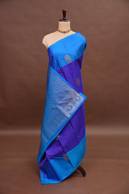 Royal Blue with Contrast Pure Kanchipuram Silk Saree|Silk Mark Certified