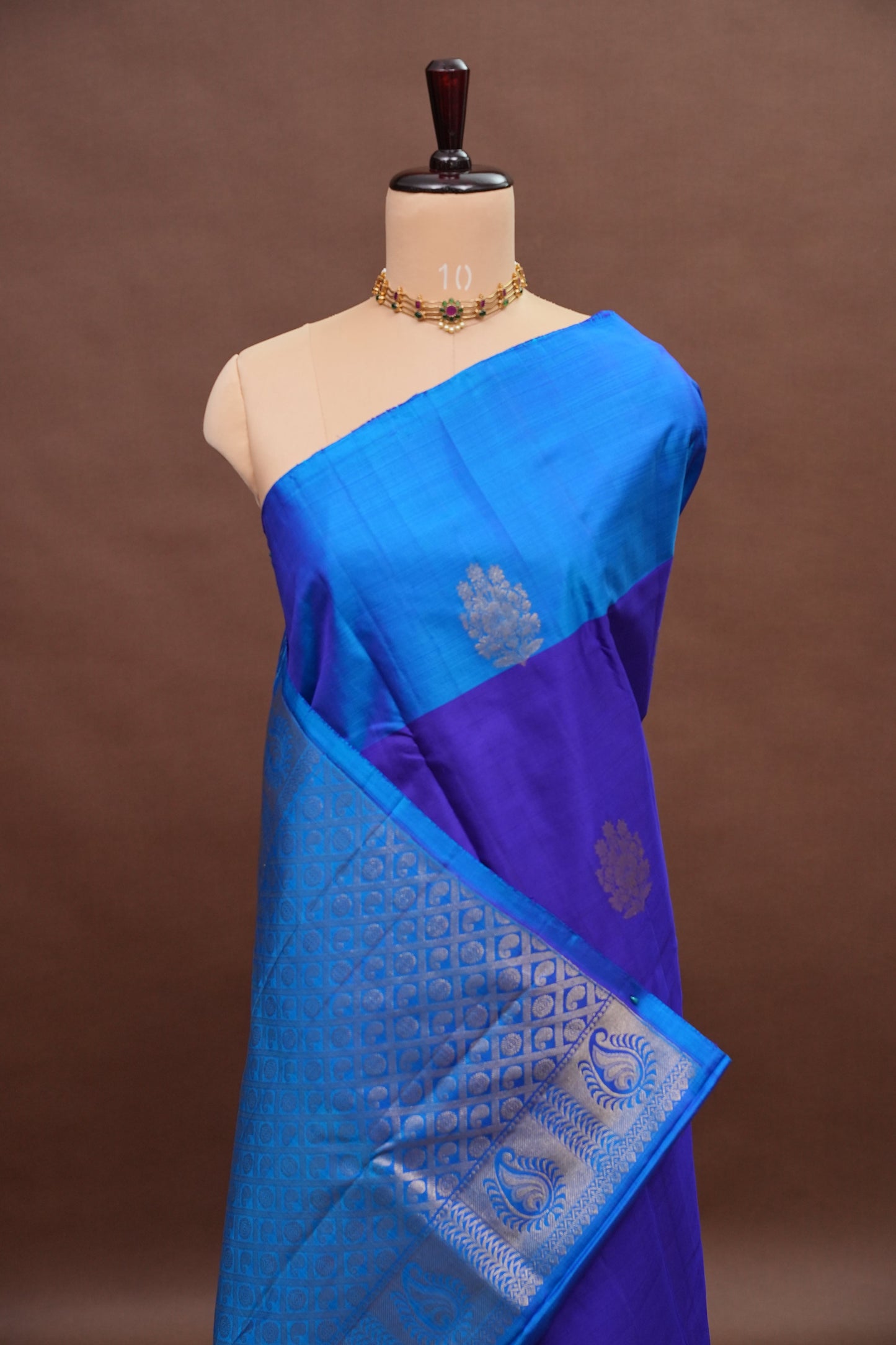 Royal Blue with Contrast Pure Kanchipuram Silk Saree|Silk Mark Certified