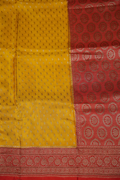 Pure Georgette Banarasi Silk Saree – Mustard Yellow with Rich Red Zari Border