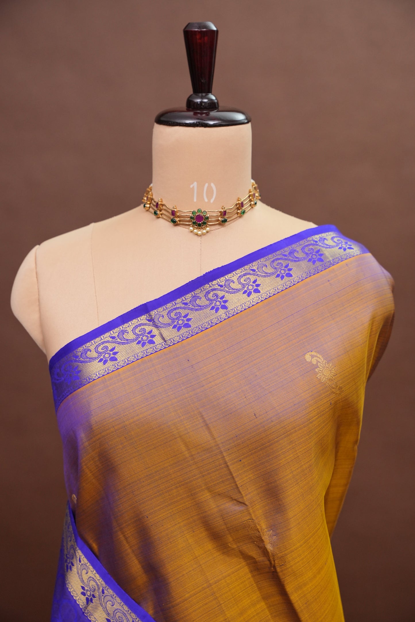 Mustard & Purple Border Pure Kanchipuram Silk Saree|Silk Mark Certified