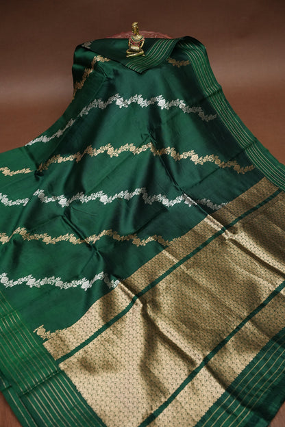 PURE MANGO SILK SAREE – EMERALD GREEN WITH FLORAL ZARI VINES