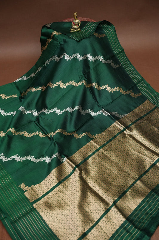 PURE MANGO SILK SAREE – EMERALD GREEN WITH FLORAL ZARI VINES