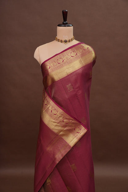 Bridal Deep Maroon Pure Kanchipuram Silk Saree|Silk Mark Certified