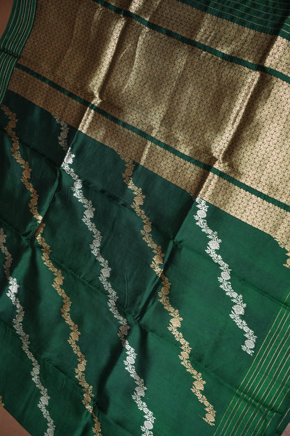 PURE MANGO SILK SAREE – EMERALD GREEN WITH FLORAL ZARI VINES