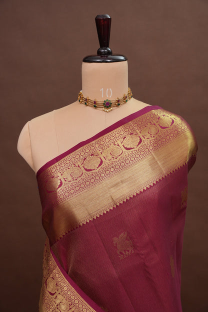 Bridal Deep Maroon Pure Kanchipuram Silk Saree|Silk Mark Certified