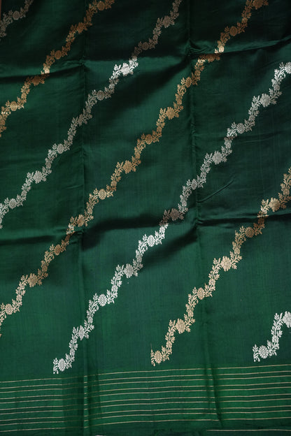 PURE MANGO SILK SAREE – EMERALD GREEN WITH FLORAL ZARI VINES