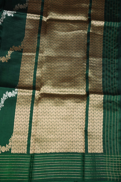 PURE MANGO SILK SAREE – EMERALD GREEN WITH FLORAL ZARI VINES