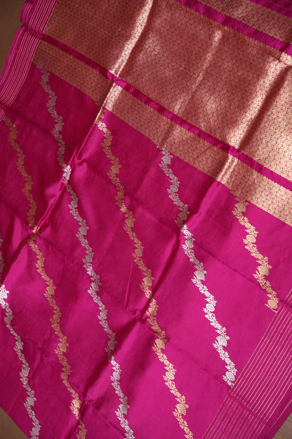 PURE MANGO SILK SAREE – RANI PINK WITH DUAL-TONE FLORAL ZARI VINES