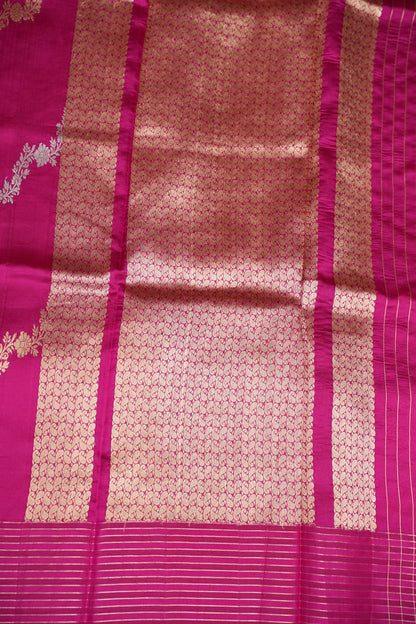 PURE MANGO SILK SAREE – RANI PINK WITH DUAL-TONE FLORAL ZARI VINES