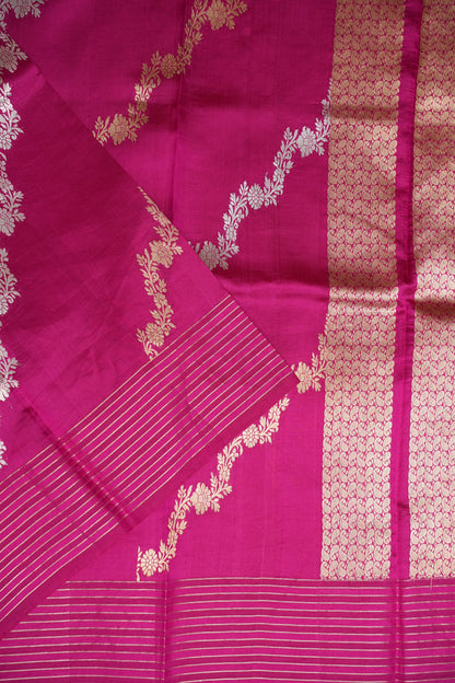 PURE MANGO SILK SAREE – RANI PINK WITH DUAL-TONE FLORAL ZARI VINES