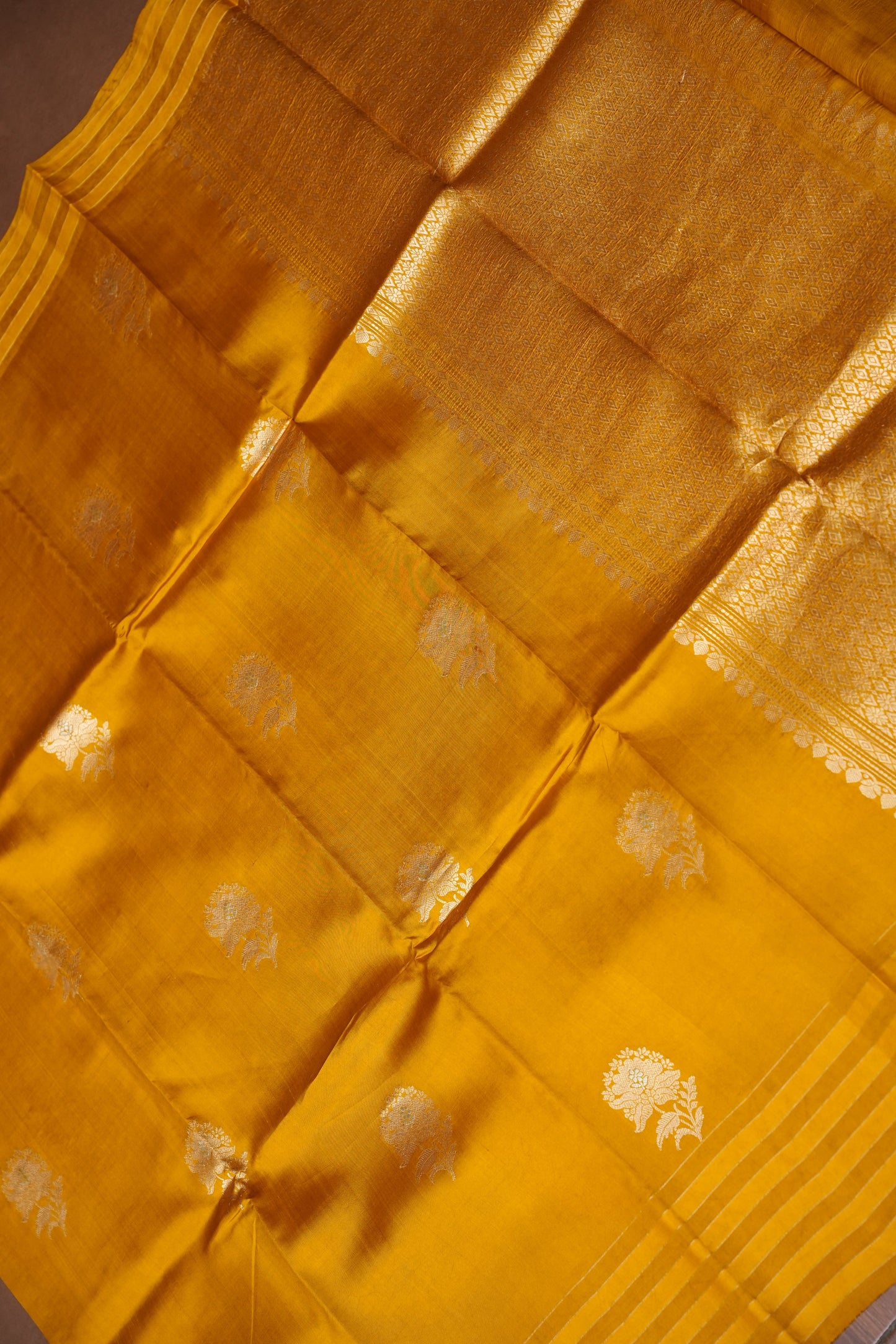 PURE MANGO SILK SAREE – MUSTARD GOLD WITH FLORAL ZARI BUTTAS