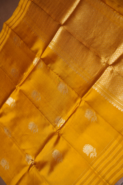 PURE MANGO SILK SAREE – MUSTARD GOLD WITH FLORAL ZARI BUTTAS