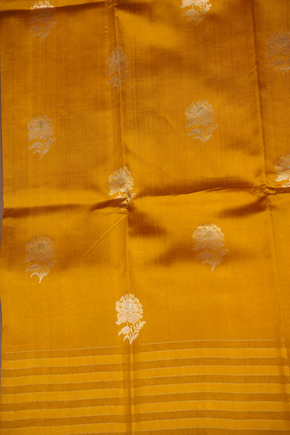 PURE MANGO SILK SAREE – MUSTARD GOLD WITH FLORAL ZARI BUTTAS