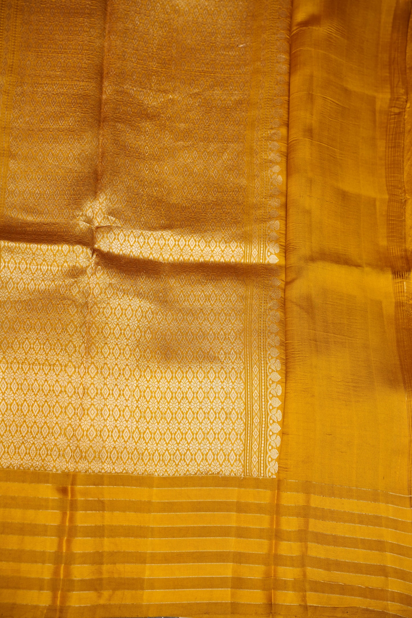 PURE MANGO SILK SAREE – MUSTARD GOLD WITH FLORAL ZARI BUTTAS
