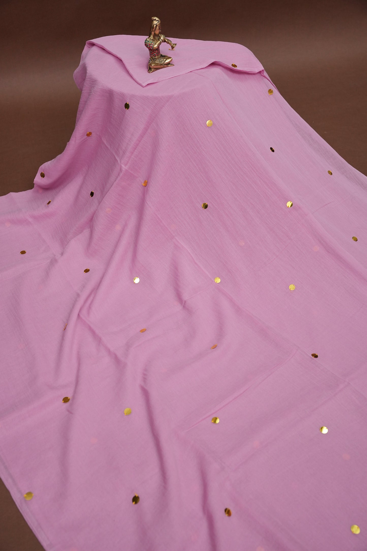 Mulmul Cotton Saree with Tassels - Pink