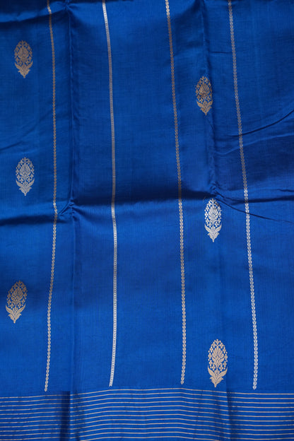 Pure Mango Silk Saree – Royal Blue with Silver-Gold Zari Motifs & Rich Gold Zari Pallu