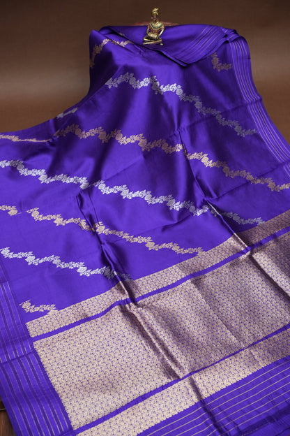 Pure Mango Silk Saree – Regal Violet with Floral Zari Vines & Rich Gold Zari Pallu