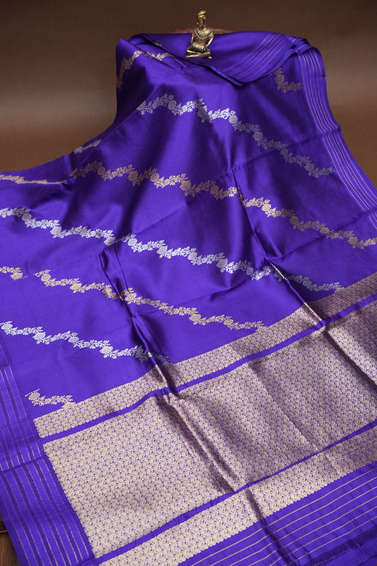 Pure Mango Silk Saree – Regal Violet with Floral Zari Vines & Rich Gold Zari Pallu