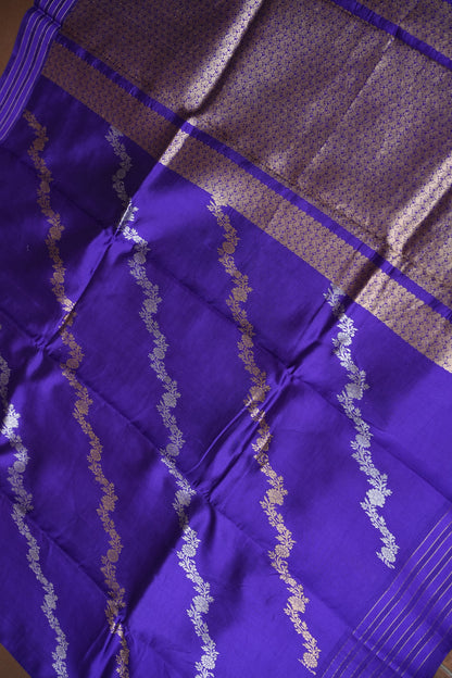 Pure Mango Silk Saree – Regal Violet with Floral Zari Vines & Rich Gold Zari Pallu