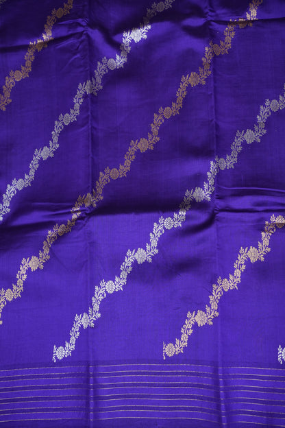 Pure Mango Silk Saree – Regal Violet with Floral Zari Vines & Rich Gold Zari Pallu
