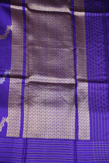 Pure Mango Silk Saree – Regal Violet with Floral Zari Vines & Rich Gold Zari Pallu