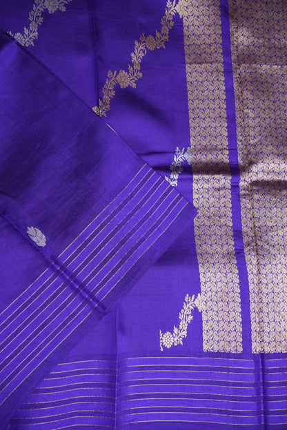 Pure Mango Silk Saree – Regal Violet with Floral Zari Vines & Rich Gold Zari Pallu