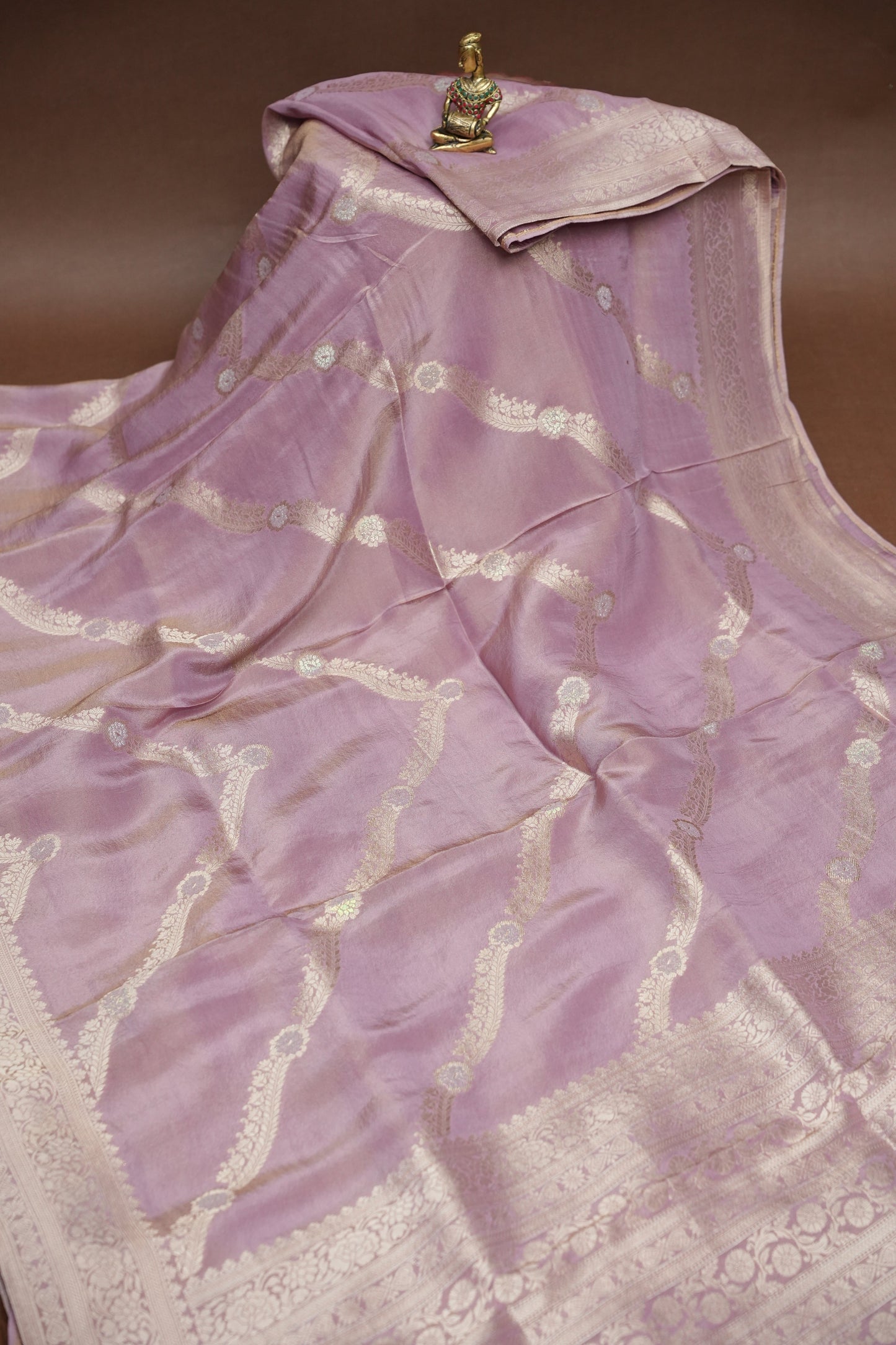 Mellow Tissue Banarasi Silk Saree in Soft Pink with Antique Silver Zari.