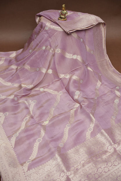 Mellow Tissue Banarasi Silk Saree in Soft Pink with Antique Silver Zari.