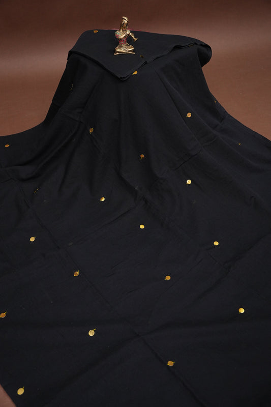 Mulmul Cotton Saree with Tassels - Black