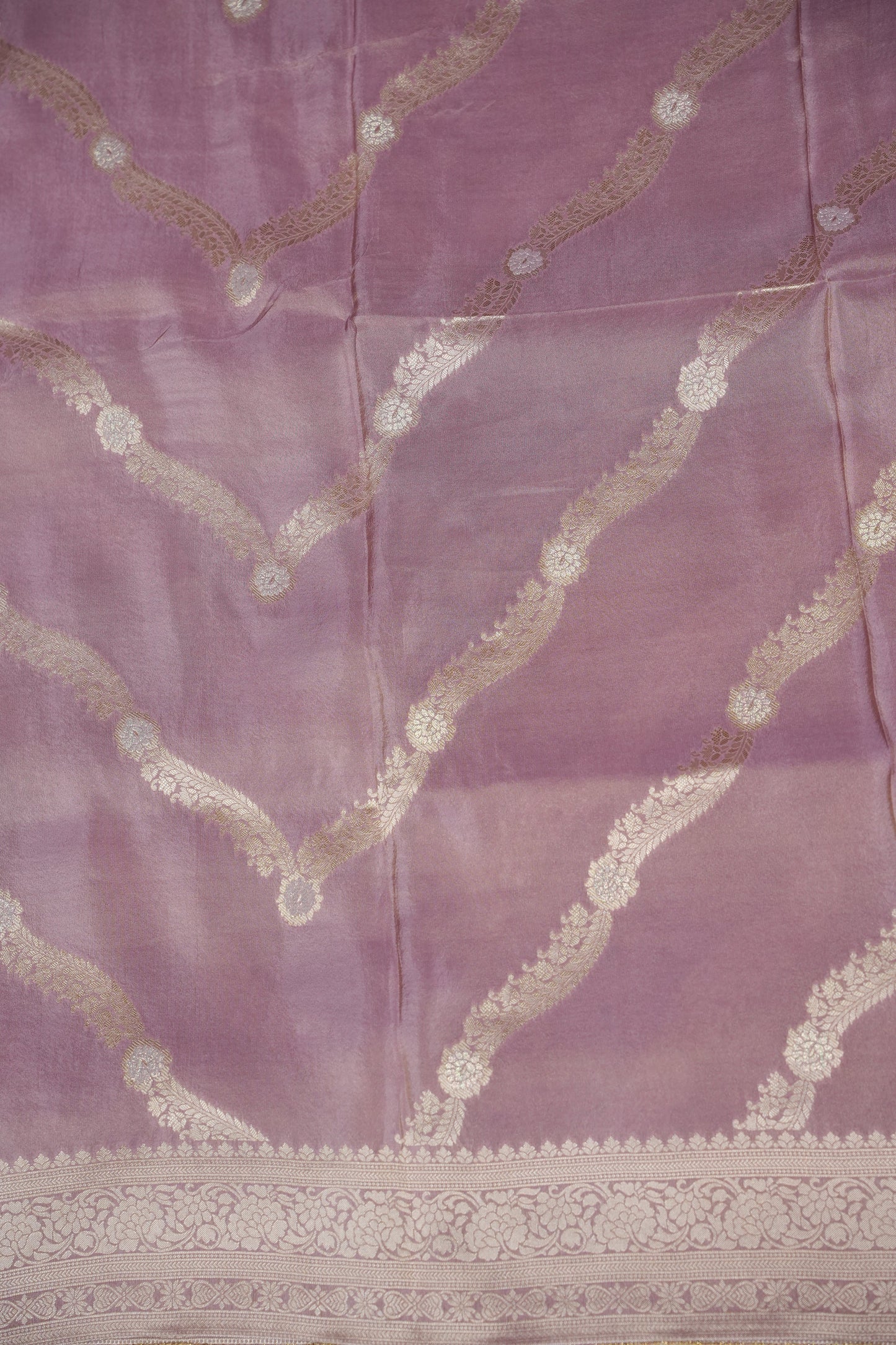Mellow Tissue Banarasi Silk Saree in Soft Pink with Antique Silver Zari.
