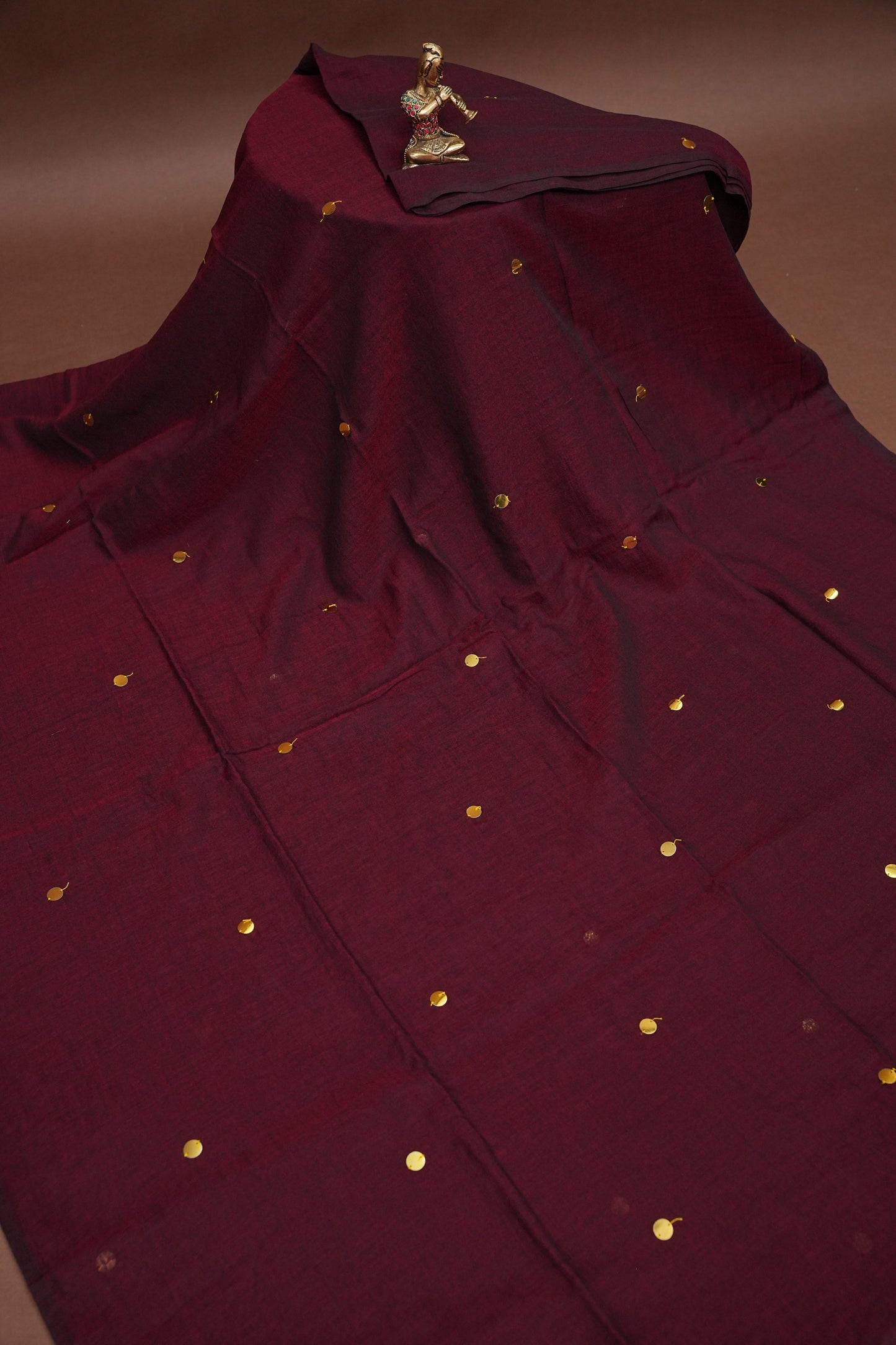 Mulmul Cotton Saree with Tassels - Maroon