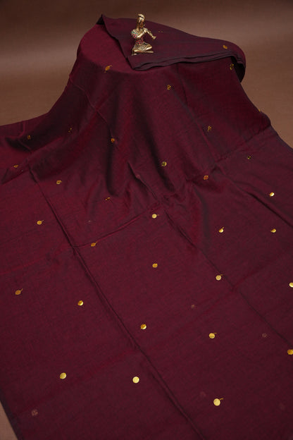 Mulmul Cotton Saree with Tassels - Maroon