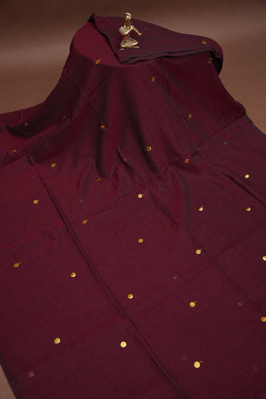 Mulmul Cotton Saree with Tassels - Maroon