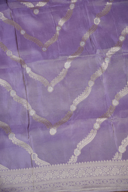Mellow Tissue Banarasi Silk Saree in Lavender Mist with Silver Zari Floral Vines