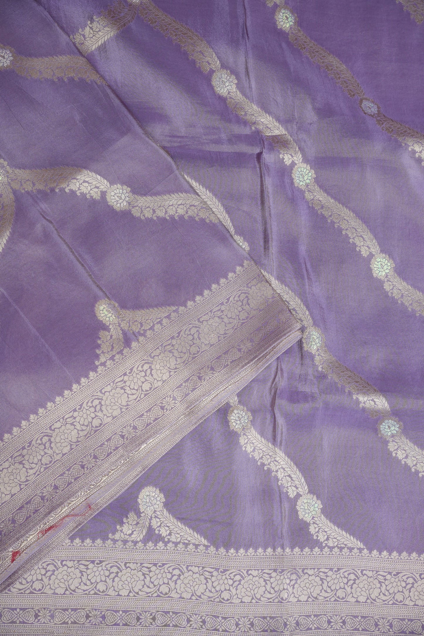 Mellow Tissue Banarasi Silk Saree in Lavender Mist with Silver Zari Floral Vines