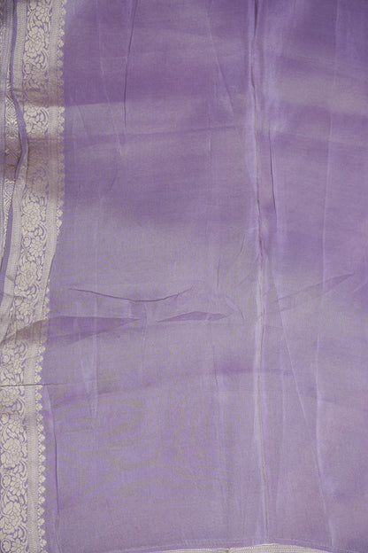 Mellow Tissue Banarasi Silk Saree in Lavender Mist with Silver Zari Floral Vines