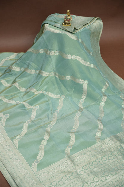 Mellow Tissue Banarasi Silk Saree in Mint Green Mist with Silver Zari