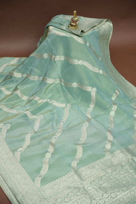 Mellow Tissue Banarasi Silk Saree in Mint Green Mist with Silver Zari