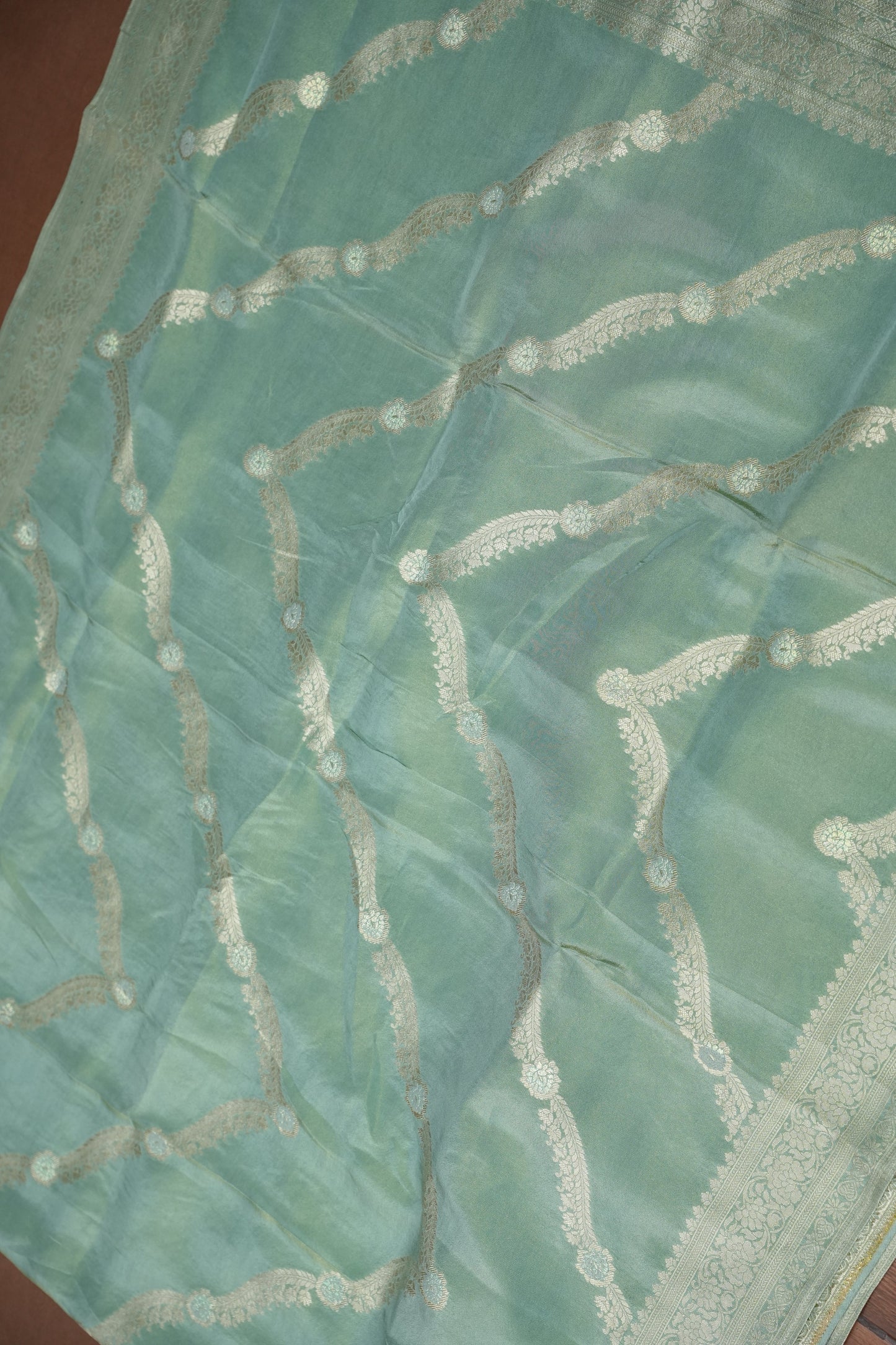 Mellow Tissue Banarasi Silk Saree in Mint Green Mist with Silver Zari