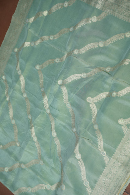 Mellow Tissue Banarasi Silk Saree in Mint Green Mist with Silver Zari