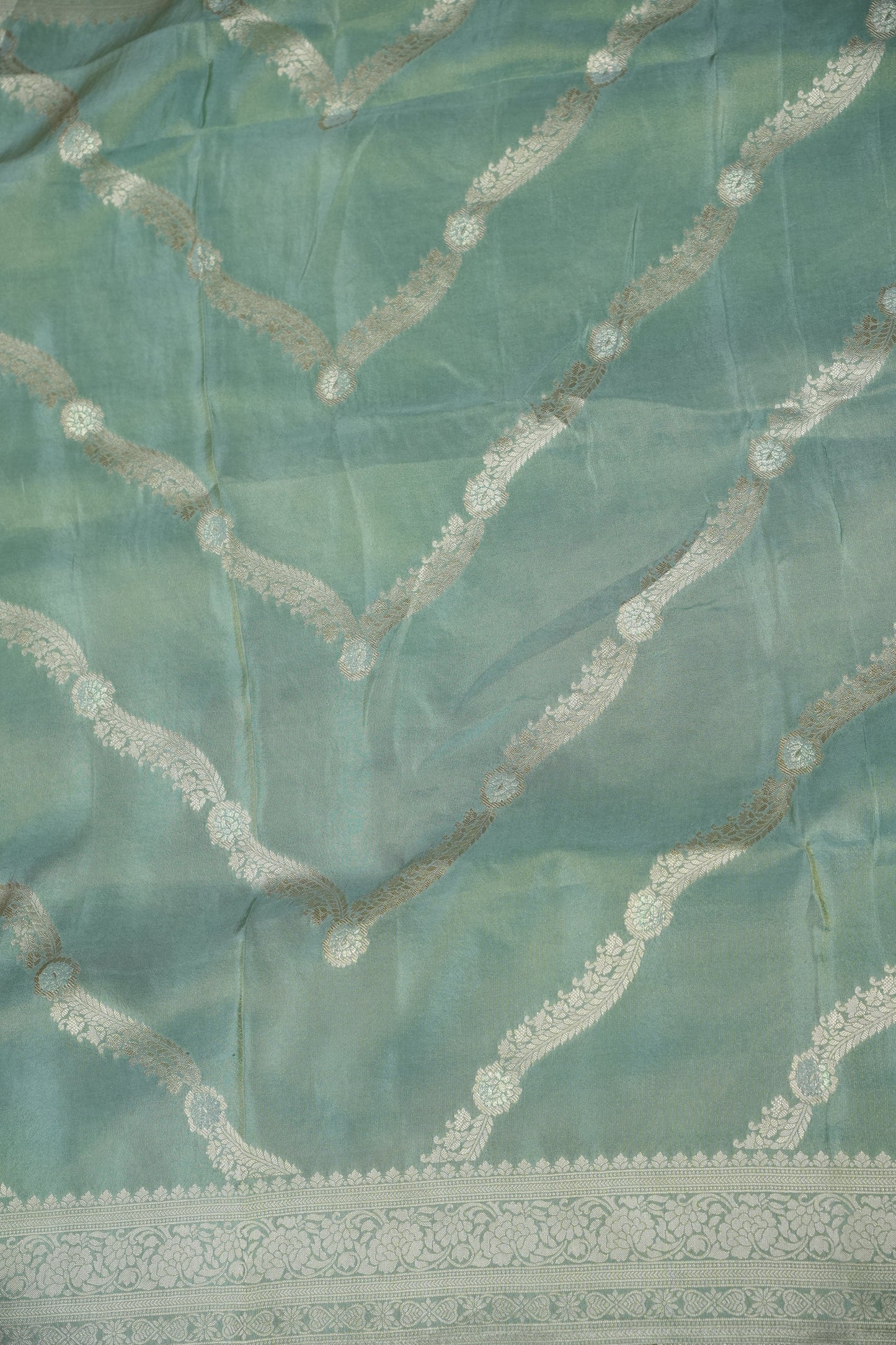 Mellow Tissue Banarasi Silk Saree in Mint Green Mist with Silver Zari