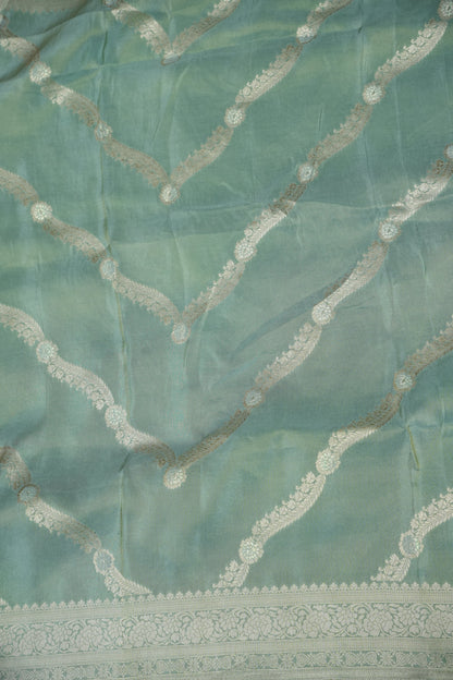 Mellow Tissue Banarasi Silk Saree in Mint Green Mist with Silver Zari
