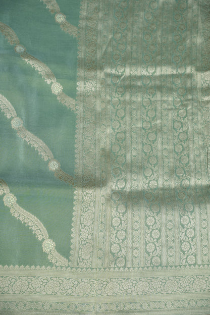Mellow Tissue Banarasi Silk Saree in Mint Green Mist with Silver Zari