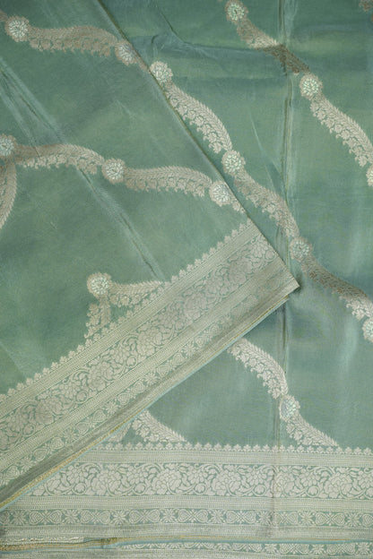 Mellow Tissue Banarasi Silk Saree in Mint Green Mist with Silver Zari