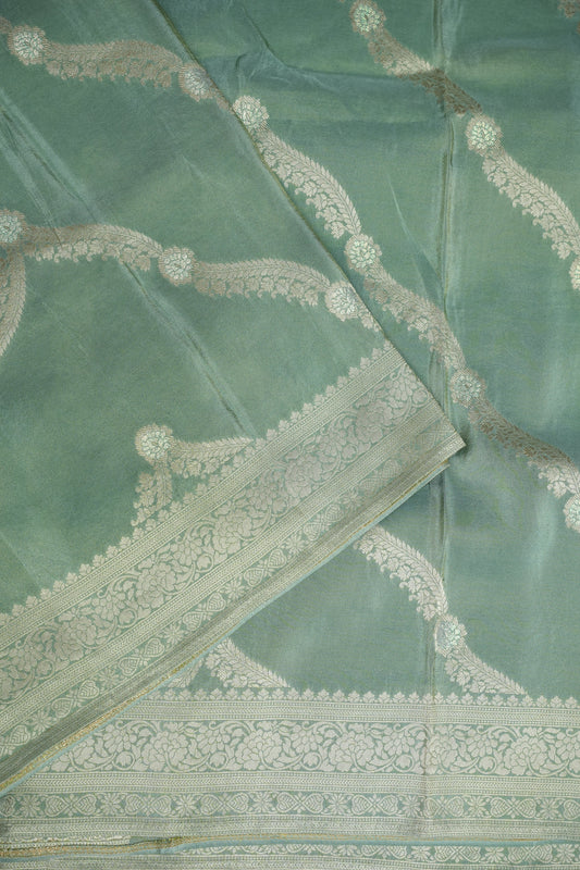 Mellow Tissue Banarasi Silk Saree in Mint Green Mist with Silver Zari