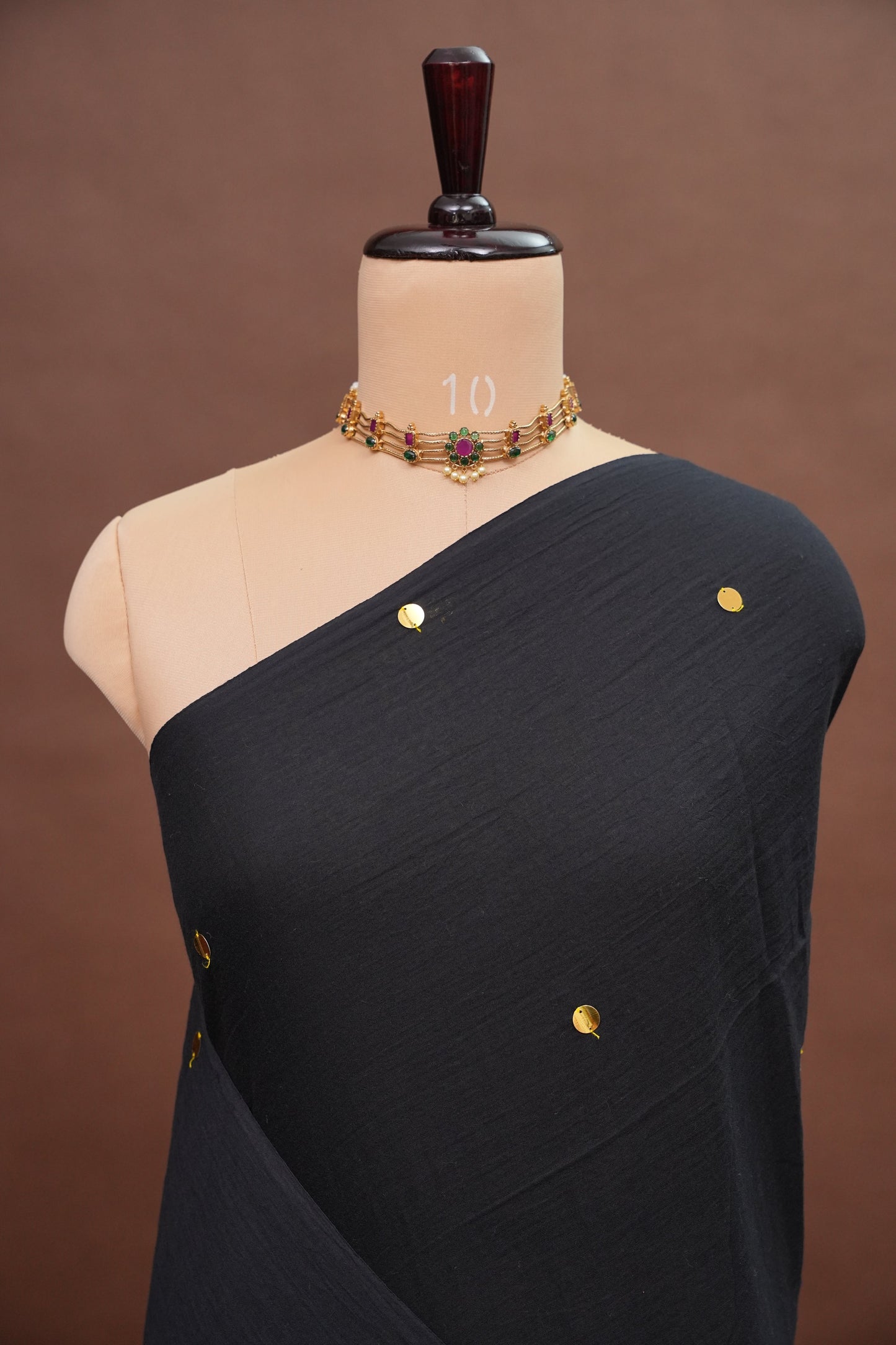 Mulmul Cotton Saree with Tassels - Black