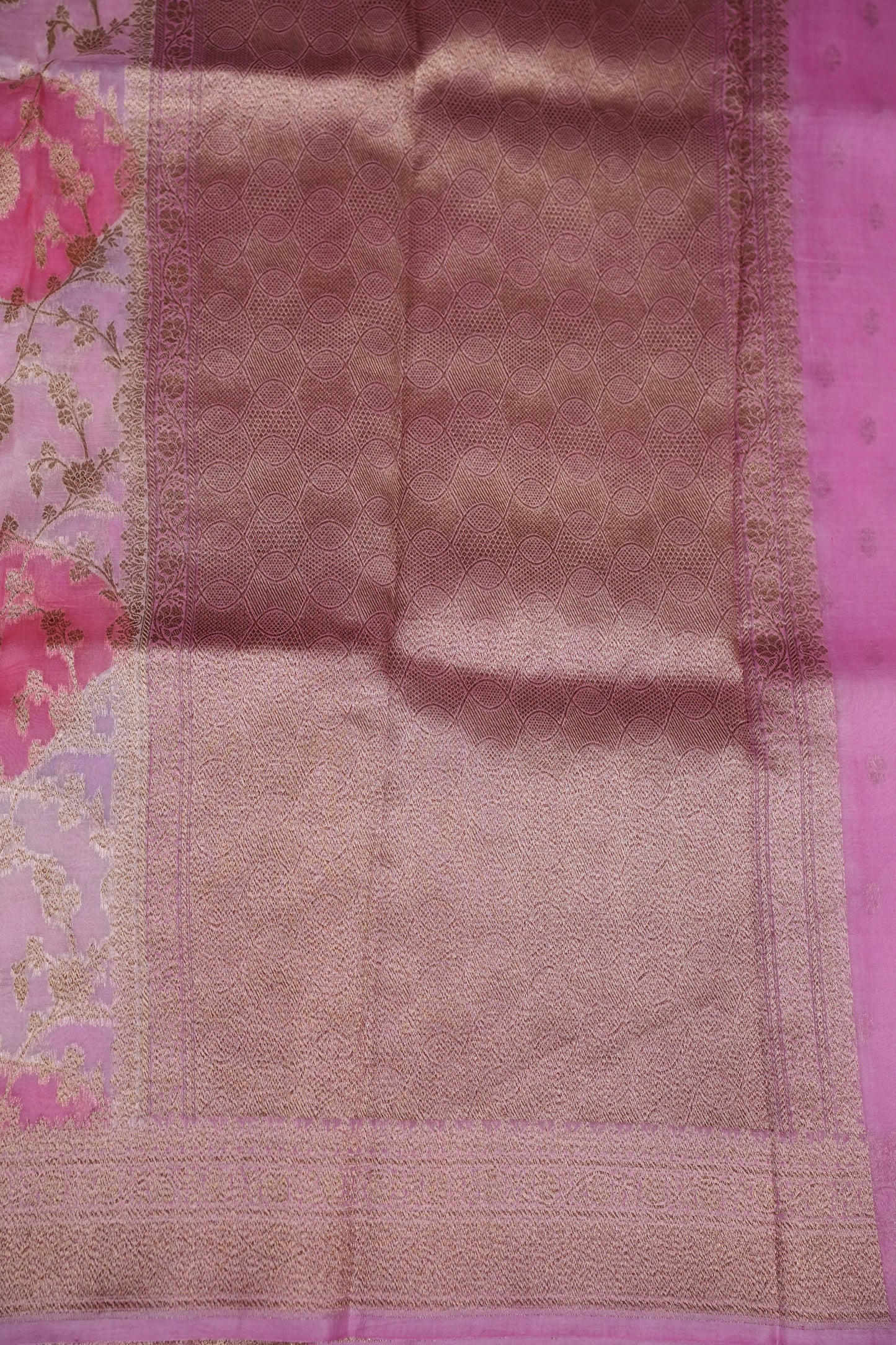 Pure Kora Banarasi Silk Saree in Blush Pink with Floral Jaal Weaving
