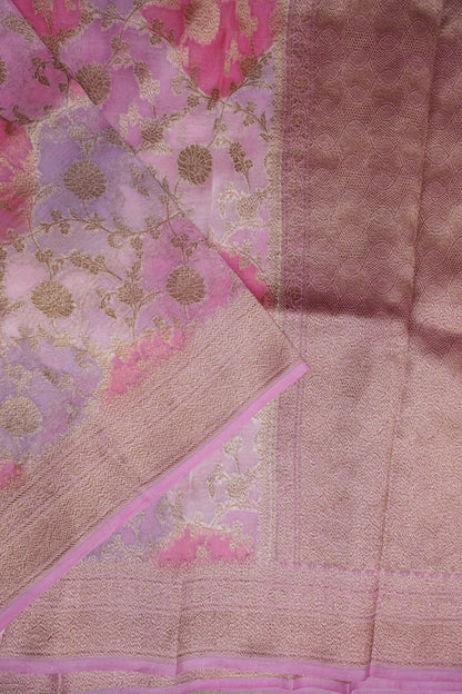 Pure Kora Banarasi Silk Saree in Blush Pink with Floral Jaal Weaving